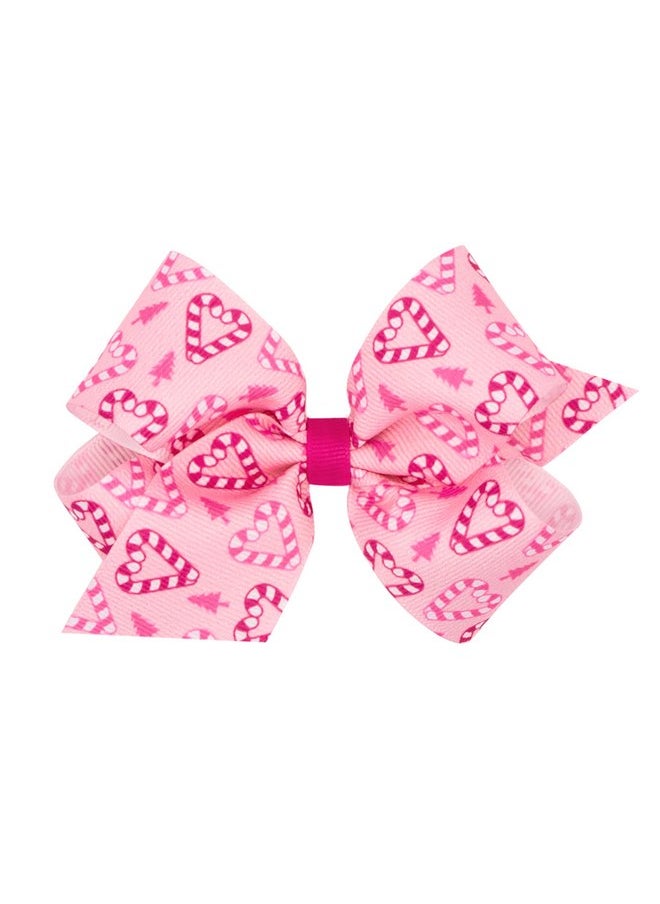 Wee Ones Wee Ones Girls Holiday-themed Pink Candy Cane Printed Grosgrain Hair Bow, Candy Cane, Medium  - Image 1