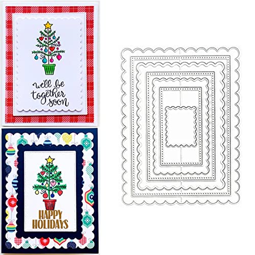 hinana 7pcs/Set Rectangle Frame Metal Die Cuts, Scallops Stitched Nesting Tag Background Cutting Dies for DIY Scrapbooking Album Decorative Embossing Paper Card Making - Image 1