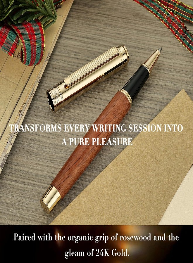MCNTEIK 316 Luxury Journaling Pen, Nice Natural Wood for Writing, 24K Gold Accents, Schmidt refill, Fancy Rollerball, Gift Set for Men & Women, Executive & Professional Christmas Office, Pens-Rosewood - Image 4