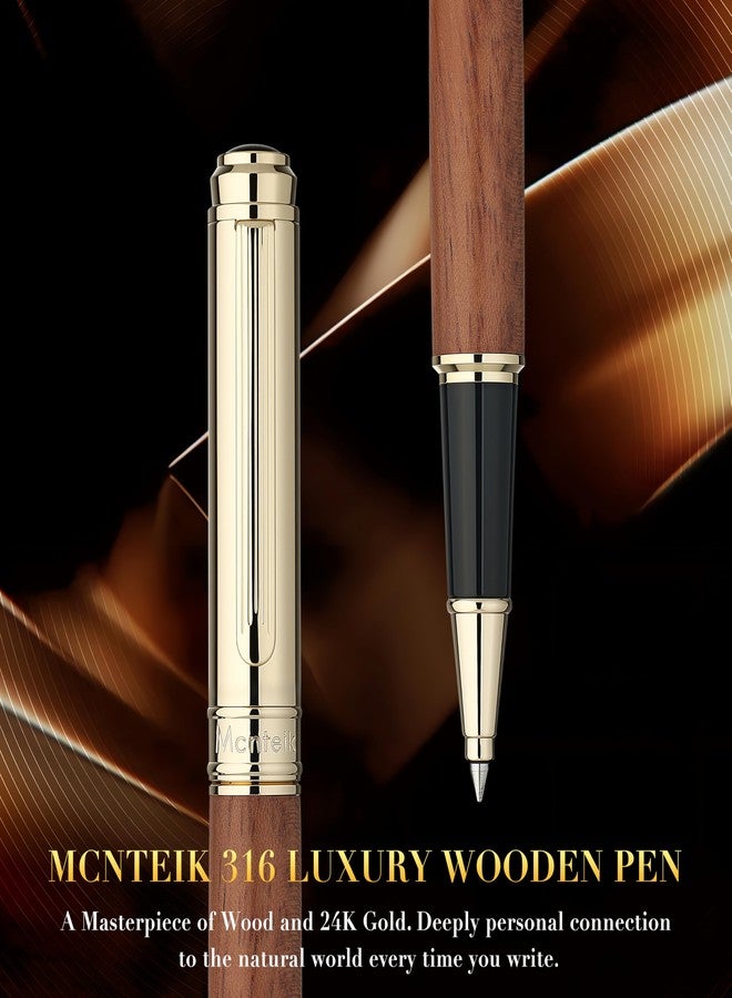 MCNTEIK 316 Luxury Journaling Pen, Nice Natural Wood for Writing, 24K Gold Accents, Schmidt refill, Fancy Rollerball, Gift Set for Men & Women, Executive & Professional Christmas Office, Pens-Rosewood - Image 3