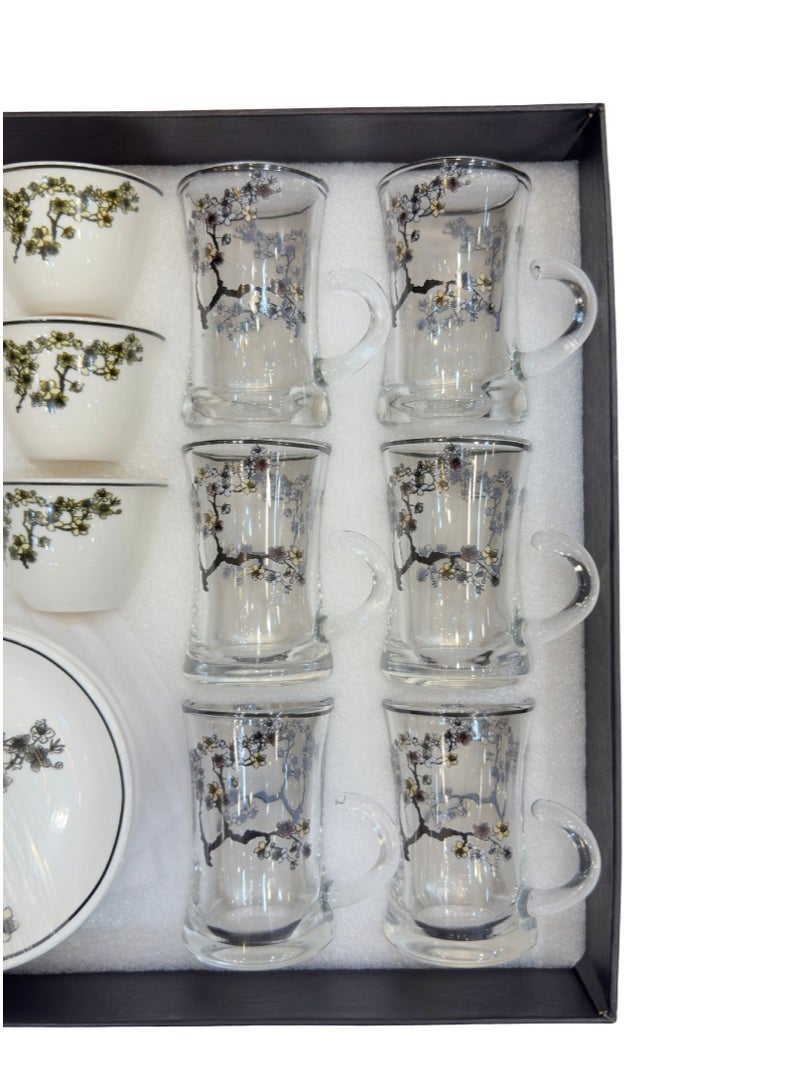 القناص طقم بيالات شاي كرستال + فناجين قهوة سرميك 36 قطعة مشجر موديل جديد جودة عالية - Image 5