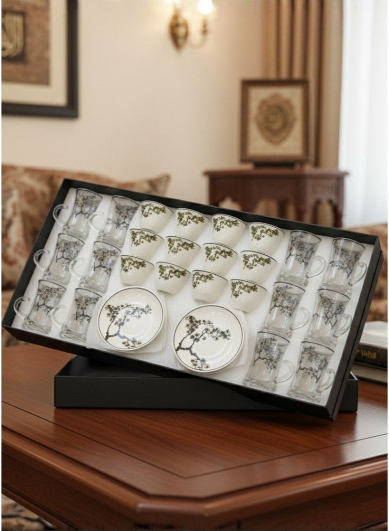 القناص طقم بيالات شاي كرستال + فناجين قهوة سرميك 36 قطعة مشجر موديل جديد جودة عالية - Image 3