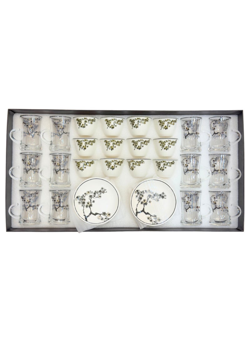 القناص طقم بيالات شاي كرستال + فناجين قهوة سرميك 36 قطعة مشجر موديل جديد جودة عالية - Image 1