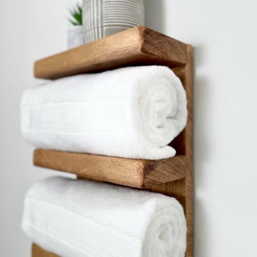 Crysellewoods Bathroom Rack/Wooden Wall Shelf,Shelves Rack for Bathroom/Kitchen Towel Holder Set of 2 Towel bar/Towel Rails Extra Space Rack for Bathroom/Kitchen (Natural) - Image 5