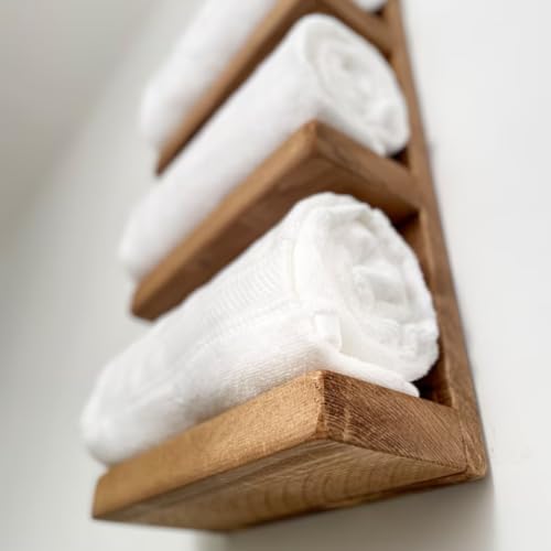 Crysellewoods Bathroom Rack/Wooden Wall Shelf,Shelves Rack for Bathroom/Kitchen Towel Holder Set of 2 Towel bar/Towel Rails Extra Space Rack for Bathroom/Kitchen (Natural) - Image 3
