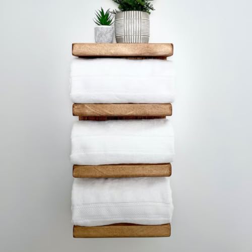 Crysellewoods Bathroom Rack/Wooden Wall Shelf,Shelves Rack for Bathroom/Kitchen Towel Holder Set of 2 Towel bar/Towel Rails Extra Space Rack for Bathroom/Kitchen (Natural) - Image 4