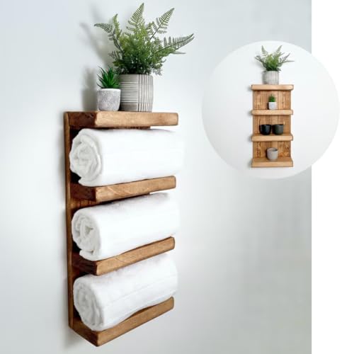 Crysellewoods Bathroom Rack/Wooden Wall Shelf,Shelves Rack for Bathroom/Kitchen Towel Holder Set of 2 Towel bar/Towel Rails Extra Space Rack for Bathroom/Kitchen (Natural) - Image 1