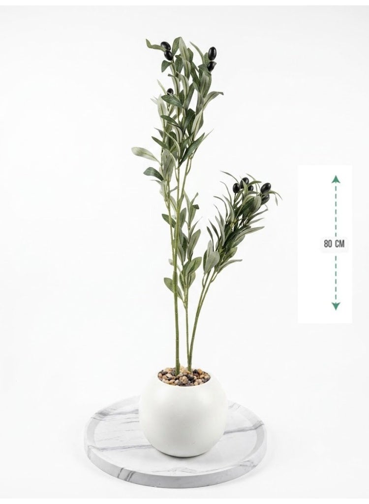 co arma Artificial olive tree with a white spherical pot, 80 cm tall - Image 1