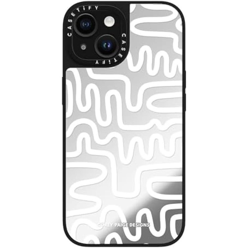 Casetify Mirror iPhone 15 Case 【Reflective / 4.9ft Drop Protection/Compatible with Magsafe】 - White Line Art by Corey Paige Designs - Silver on Black - Image 5