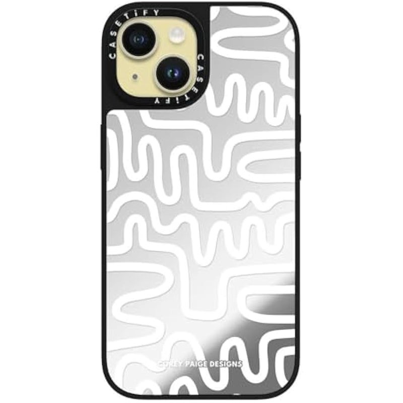 Casetify Mirror iPhone 15 Case 【Reflective / 4.9ft Drop Protection/Compatible with Magsafe】 - White Line Art by Corey Paige Designs - Silver on Black - Image 2