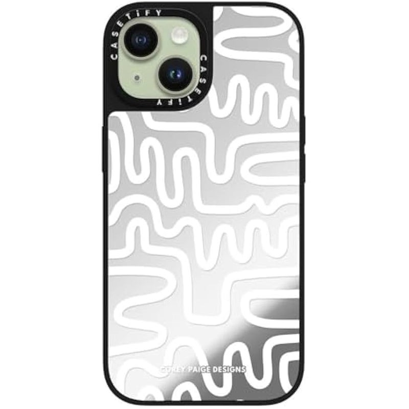 Casetify Mirror iPhone 15 Case 【Reflective / 4.9ft Drop Protection/Compatible with Magsafe】 - White Line Art by Corey Paige Designs - Silver on Black - Image 3