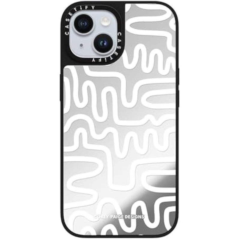 Casetify Mirror iPhone 15 Case 【Reflective / 4.9ft Drop Protection/Compatible with Magsafe】 - White Line Art by Corey Paige Designs - Silver on Black - Image 4