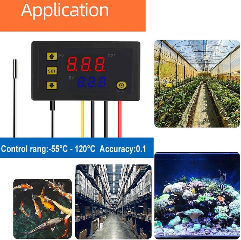Greluma 1 x Digital Temperature Controller AC 110V-220V 10A with NTC Probe 10K Waterproof, Heating Cooling Thermostat Sensor Switch Meter Range from -50°C to 110°C - Image 2