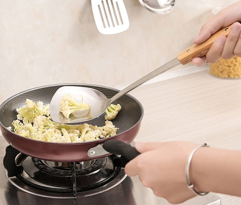 NAIDEV Set of 4 Pcs Kitchen Cooking Stainless Steel Utensils Set Wooden Handle Cooking Tools Gadgets Spatula Set HookShovelSlotted TurnerSlotted SkimmerLadle Set4 - Image 4