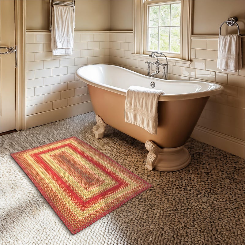 Cider Barn Cranberry Red Small Braided Rug Jute 27x45 Rectangle  Perfect Country Rustic Decor for Entryway Bathroom Everywhere