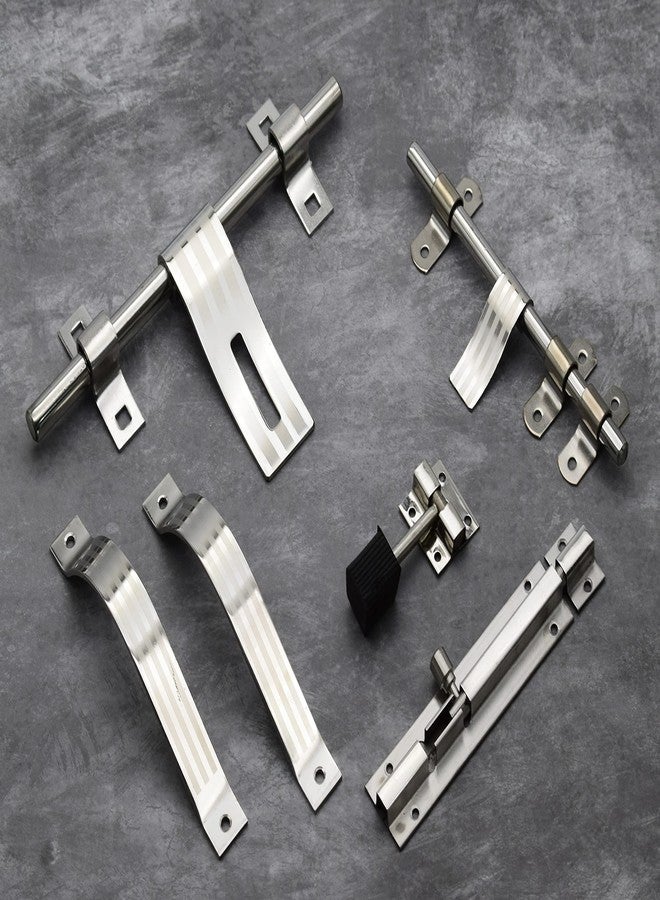 RAB Door Kit 10" Inch Stainless Steel for Doors (1-Aldrop, 1-Latch, 2-Handle, 1-Tower Bolt, 1-Door Stopper, Code:-Fish, Size:- 10" 5mm, Pack of 1 Door Set Pack of 1 Door kit)