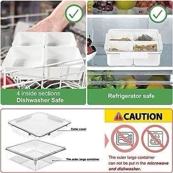 PRITASHA Polypropylene Storage Serving Trays for Divided Veggie Tray with Lid Sealed Sectioned Snack Serving Platter Storage with 4 Compartments Snackle Box (White, Beige) - Image 4