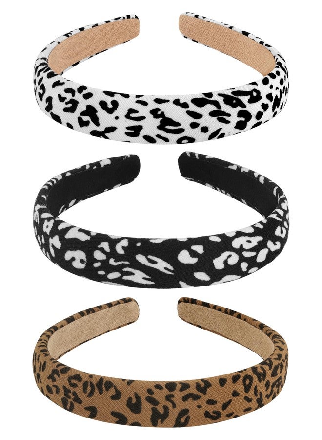MINACHI 3-Pack Leopard Print Padded Headbands for Women, Wide Non-Slip Fabric Hairbands, Soft Retro Animal Pattern Hair Accessories for Daily Wear - Image 1