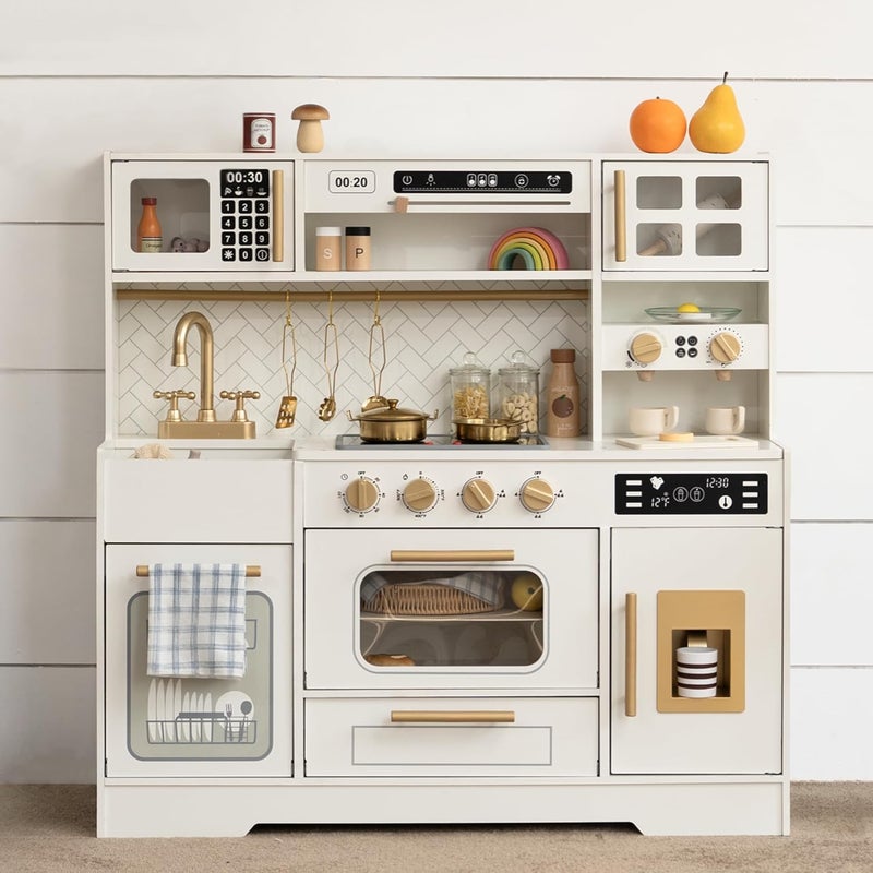 bpmfkid Wooden Play Kitchen for Kids– Realistic Appliances, Smart Storage & 15 Fun Accessories for Inspiring Pretend Play (Ages 3+) - Image 1