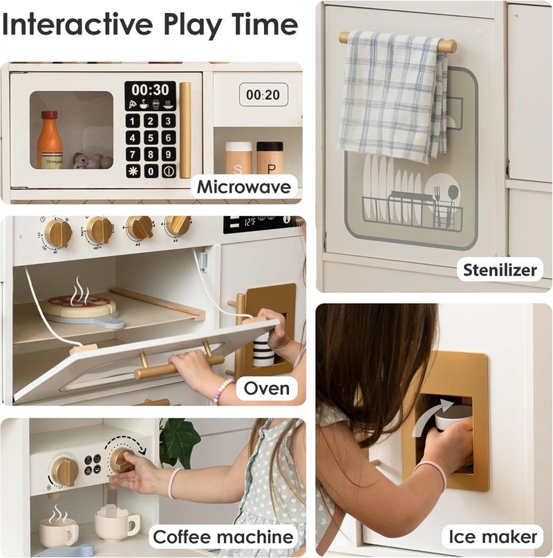 bpmfkid Wooden Play Kitchen for Kids– Realistic Appliances, Smart Storage & 15 Fun Accessories for Inspiring Pretend Play (Ages 3+) - Image 4