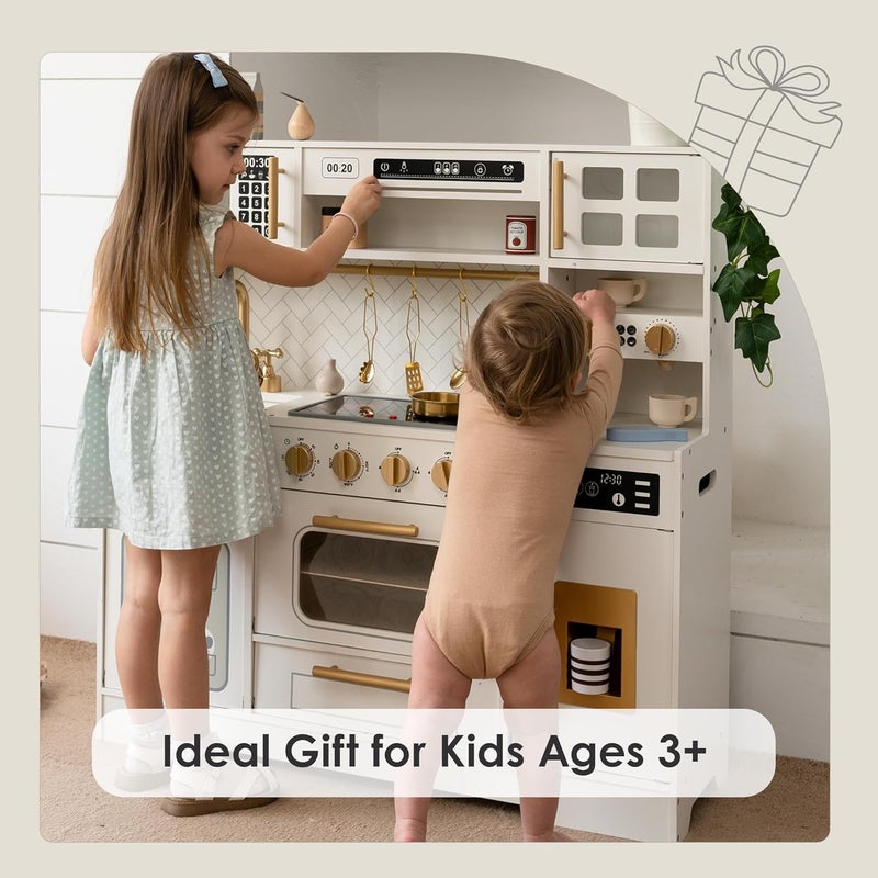 bpmfkid Wooden Play Kitchen for Kids– Realistic Appliances, Smart Storage & 15 Fun Accessories for Inspiring Pretend Play (Ages 3+) - Image 2