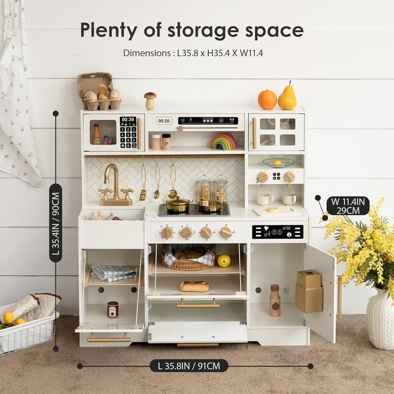 bpmfkid Wooden Play Kitchen for Kids– Realistic Appliances, Smart Storage & 15 Fun Accessories for Inspiring Pretend Play (Ages 3+) - Image 5