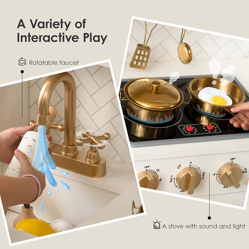 bpmfkid Wooden Play Kitchen for Kids– Realistic Appliances, Smart Storage & 15 Fun Accessories for Inspiring Pretend Play (Ages 3+) - Image 3
