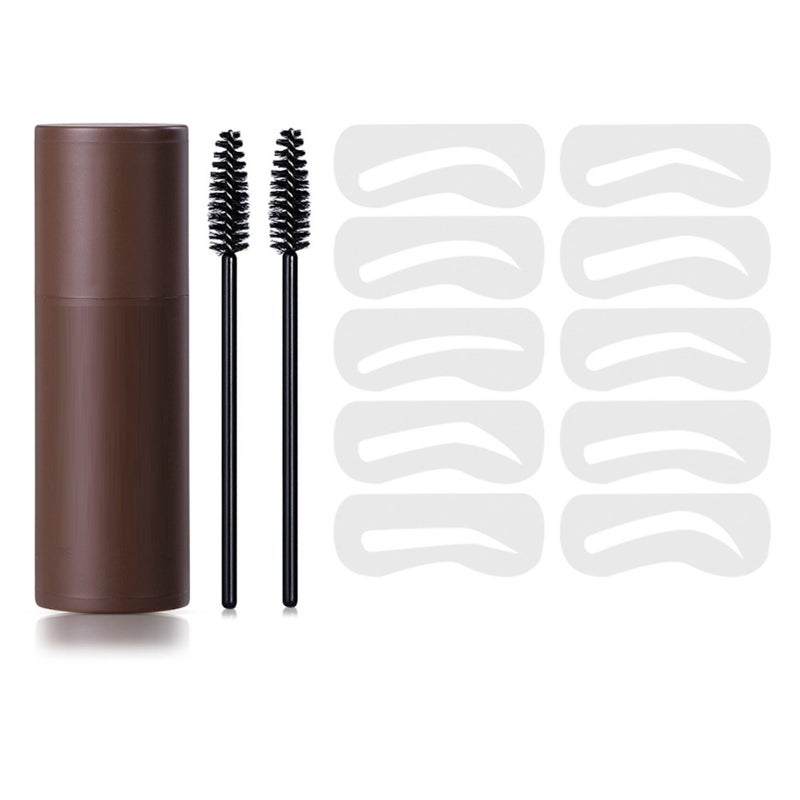 Eyebrow Stamp Kit 10 Stencils 2 Brushes Waterproof Sweatproof Lasting Eyebrow Makeup Powder Dark Brown - Image 1