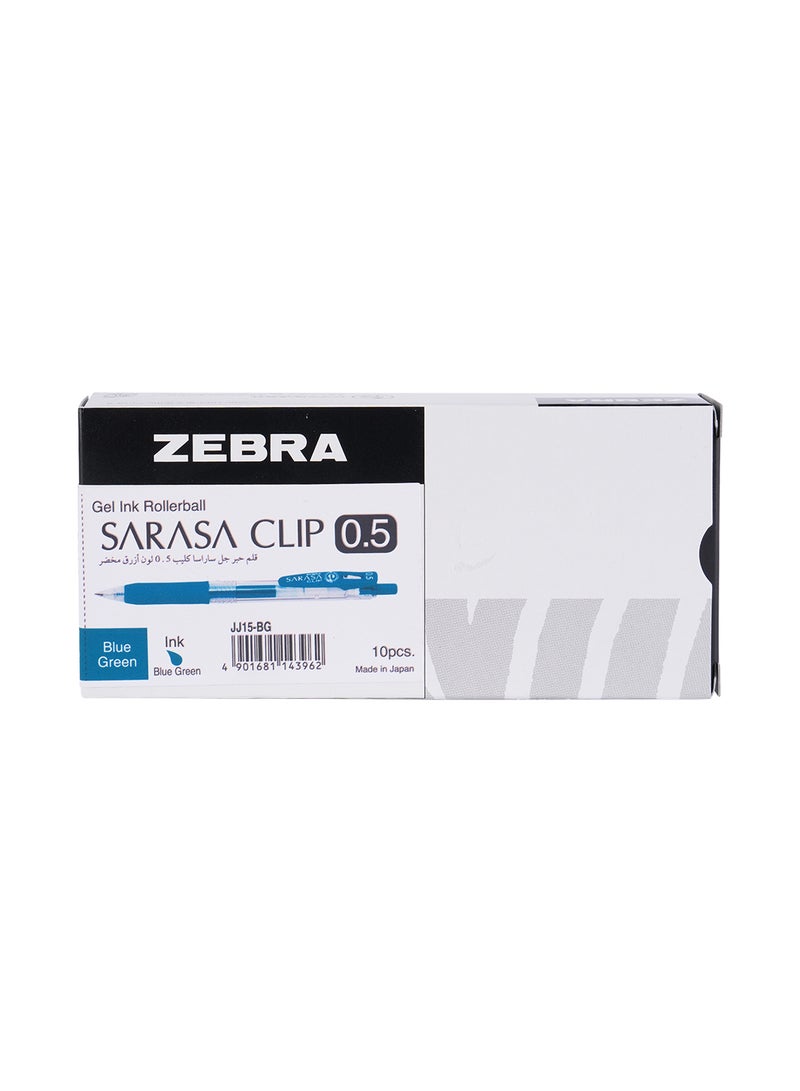 زيبرا ساراسا كليب أقلام جل 0.5 ملم , للكتابة السلسة , الرسم , تدوين الملاحظات , كتابة المذكرات , عبوة من 10 أقلام أزرق مخضر - Image 1