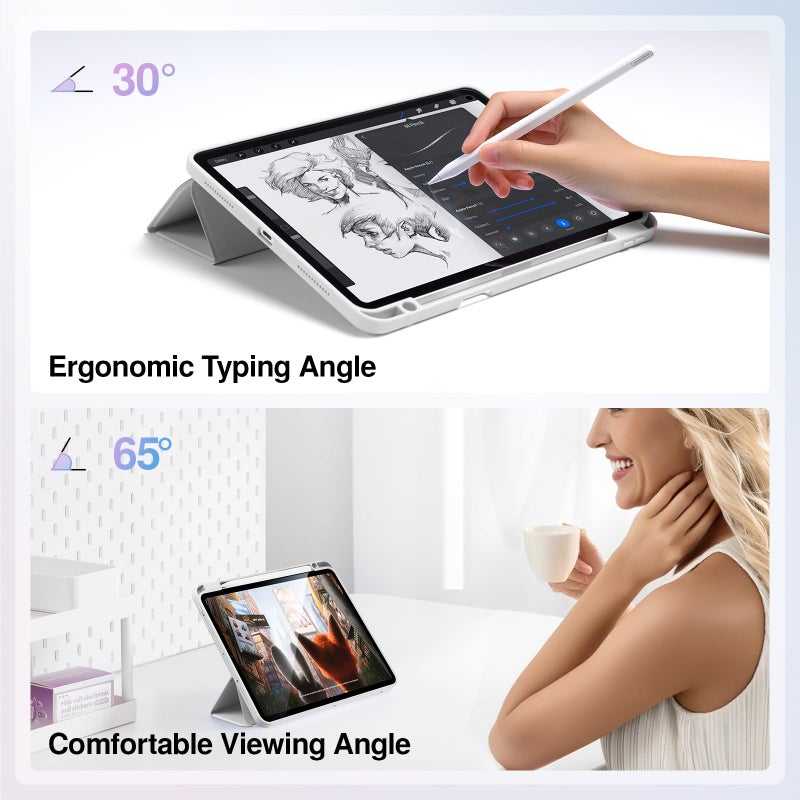 SMARTDEVIL Magnetic Case for iPad Air 13 inch (M3 2025/ M2 2024, 7th/6th Gen) & iPad Pro 12.9 inch (2018/2020, 3rd/4th Gen), Slim Trifold Stand with Clear Hard Back, Auto Wake/Sleep â€“ Light Gray - Image 2