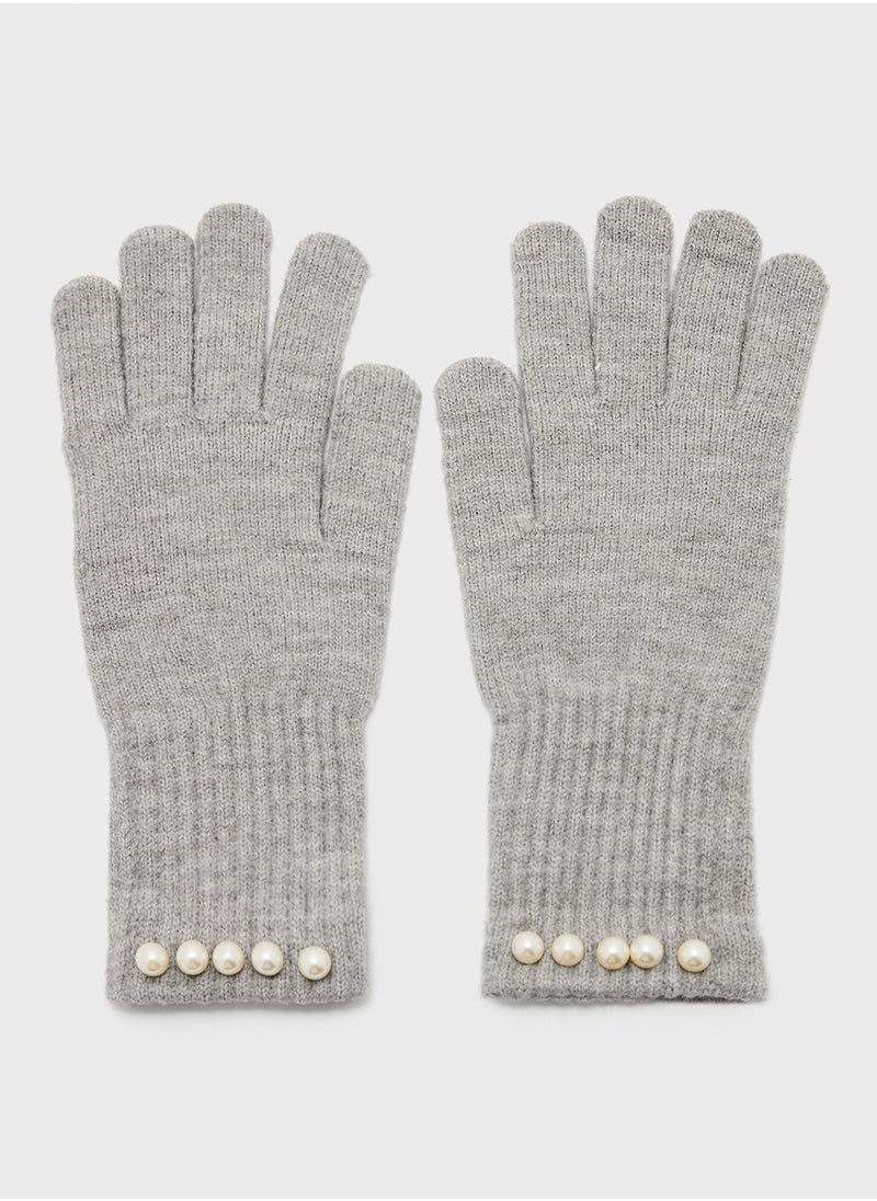 ELLA Pearl Detail Knitted Winter Glove  - Image 2