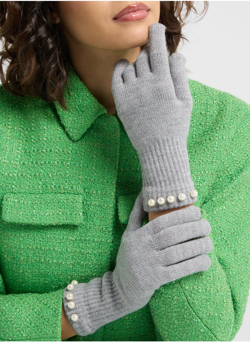 ELLA Pearl Detail Knitted Winter Glove  - Image 5