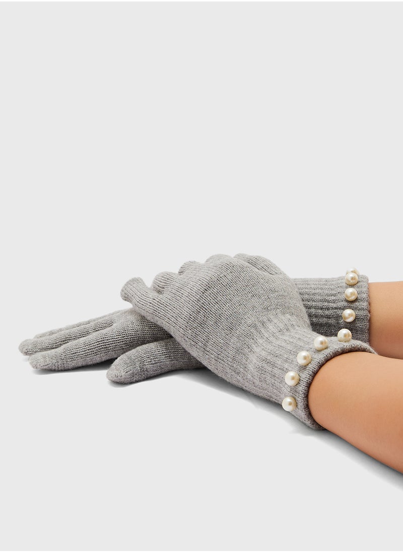 ELLA Pearl Detail Knitted Winter Glove  - Image 1