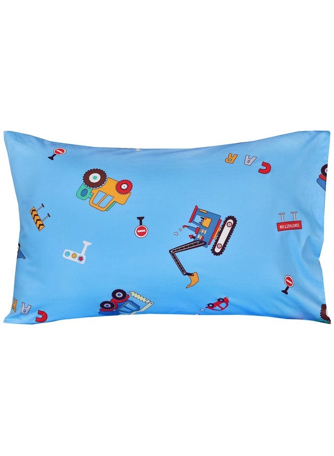 J-pinno Cars Vehicles Digger 100% Cotton 3 Pieces Cartoon Toddler Sheet Set for Kids Boys, Flat Sheet Fitted Sheet and Pillowcase, Cozy Breathable Unisex Nursery Crib Bedding Set (Blue Excavator) - Image 4