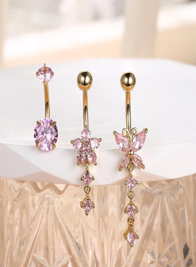 Drperfect 14G Belly Button Piercing Rings for Women - Surgical Stainless Steel with Cute CZ Flower, Butterfly, and Heart Designs -Belly Rings Dangle Navel Piercing Jewelry (Pink/Gold/Silver, metal, - Image 5