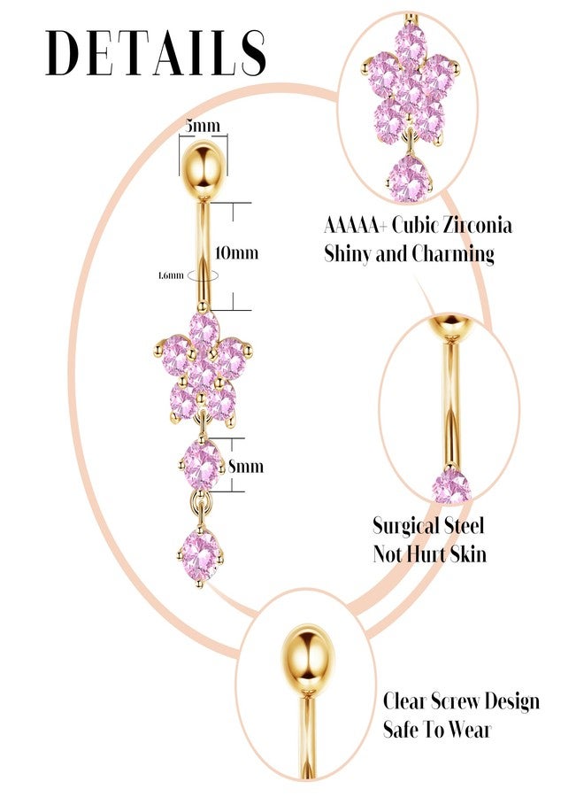 Drperfect 14G Belly Button Piercing Rings for Women - Surgical Stainless Steel with Cute CZ Flower, Butterfly, and Heart Designs -Belly Rings Dangle Navel Piercing Jewelry (Pink/Gold/Silver, metal, - Image 2