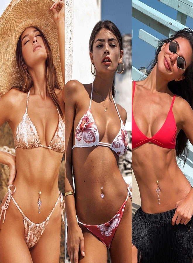 Drperfect 14G Belly Button Piercing Rings for Women - Surgical Stainless Steel with Cute CZ Flower, Butterfly, and Heart Designs -Belly Rings Dangle Navel Piercing Jewelry (Pink/Gold/Silver, metal, - Image 4