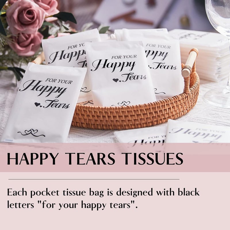 Ocmoiy Happy Tears Tissues (30-Count) Wedding Tissues Packs for Guests Welcome Favor Bags  Bulk Individual Pocket Tissue Packs for Your Big Moments - Image 2