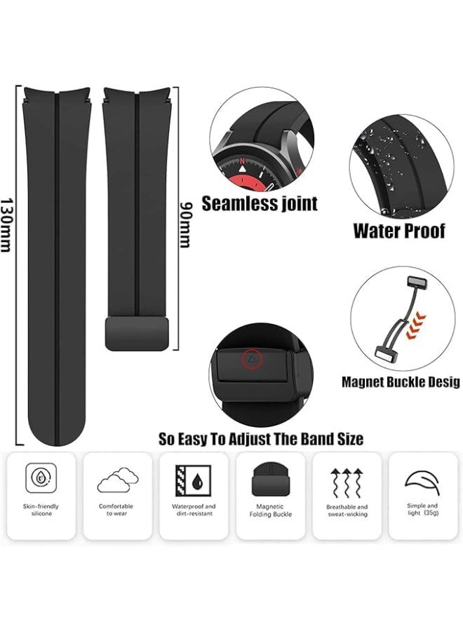 Magnetic Band for Watch 6 Classic 47mm 43mm/5 Pro 45mm/Watch 7 FE 6 5 4 44mm 40mm/4 Classic 46mm 42mm,Silicone Strap for Watch 5 Pro 45mm,No Gap Buckle - Image 3