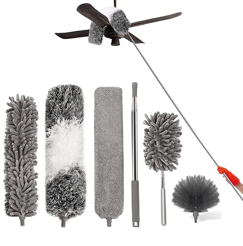 HEVIR 5PCS Microfiber Duster Kit with 30100 Inch Extension Pole Bendable Feather and Cobweb Dusters for House Cleaning Floors Ceilings and HardtoReach Areas - Image 1
