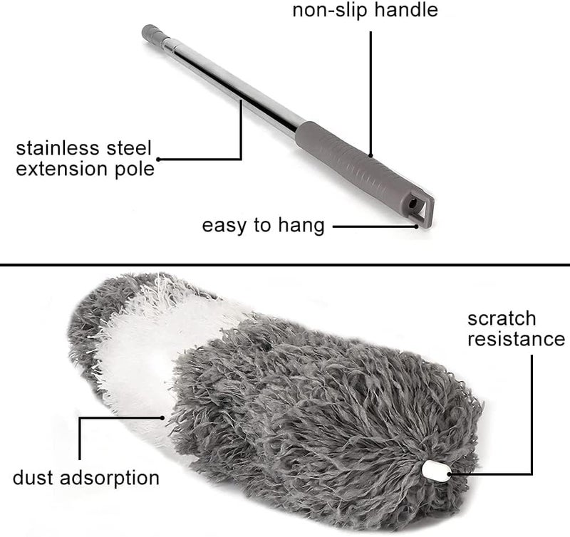 HEVIR 5PCS Microfiber Duster Kit with 30100 Inch Extension Pole Bendable Feather and Cobweb Dusters for House Cleaning Floors Ceilings and HardtoReach Areas - Image 4
