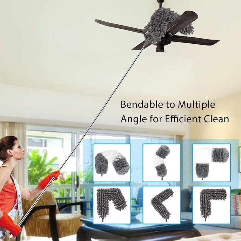 HEVIR 5PCS Microfiber Duster Kit with 30100 Inch Extension Pole Bendable Feather and Cobweb Dusters for House Cleaning Floors Ceilings and HardtoReach Areas - Image 2