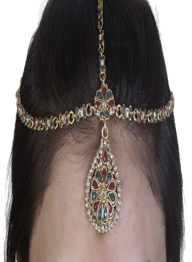 Vama Fashions Traditional Stone Damini Maang Tikka Drop Borla Design Matha Patti Jewellery for Women Wedding - Image 2