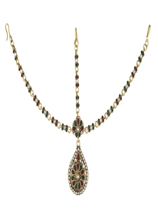 Vama Fashions Traditional Stone Damini Maang Tikka Drop Borla Design Matha Patti Jewellery for Women Wedding - Image 1