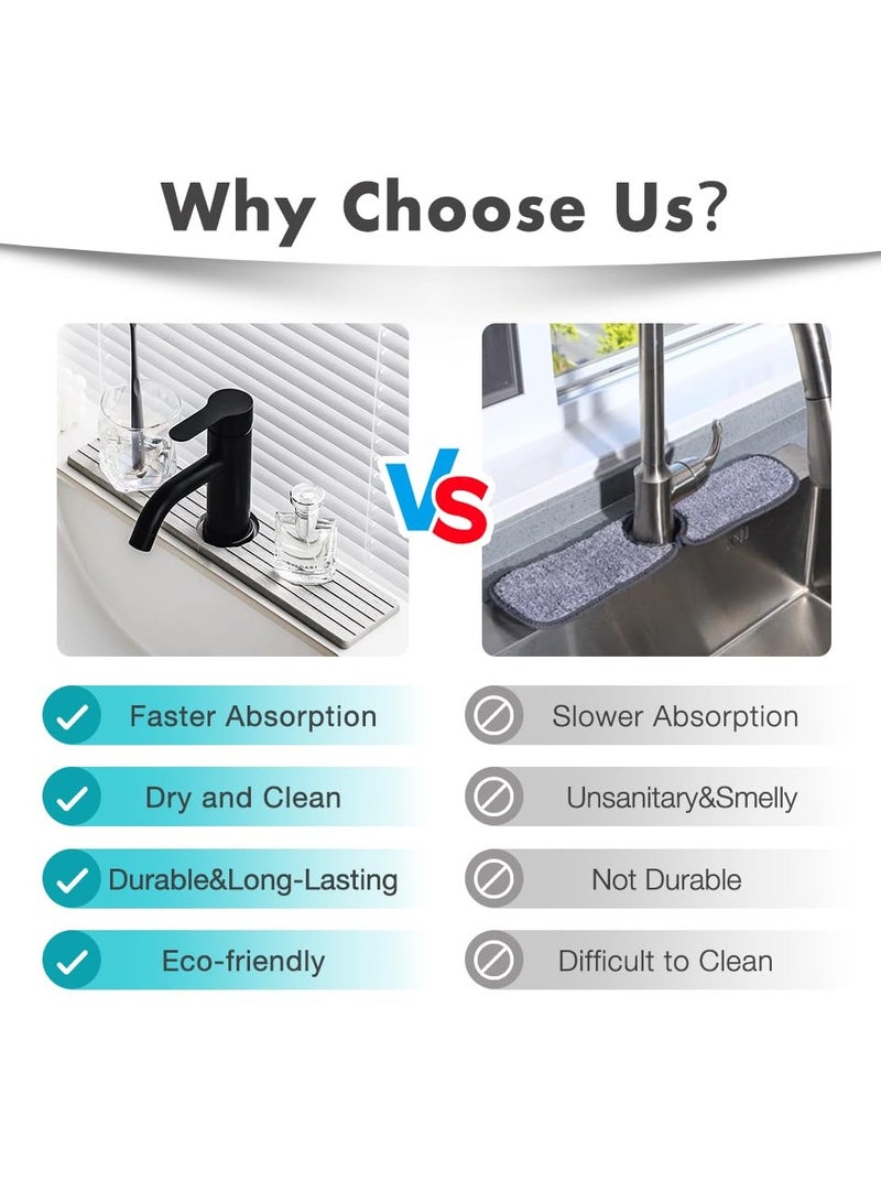 سيوسي سجادات صنبور المطبخ دياتومي، عبوتان، واقي من الرذاذ سريع الجفاف، ماسك للتقطير بالوعة، حصيرة حجرية ماصة للحمام وأحواض البار - Image 4