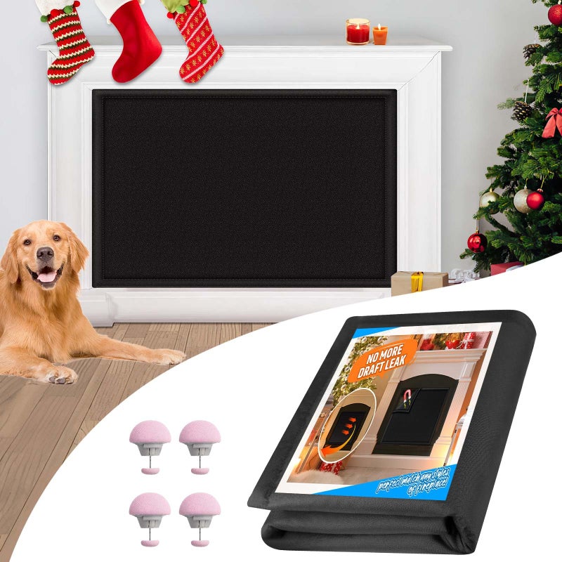 CADARA Magnetic Fireplace Cover Fireplace Blocker Blanket Stops Heat Loss Adjustable Fireplace Draft Stopper with 12 Magnets for Indoor Iron Frame Black 39 W x 32 H