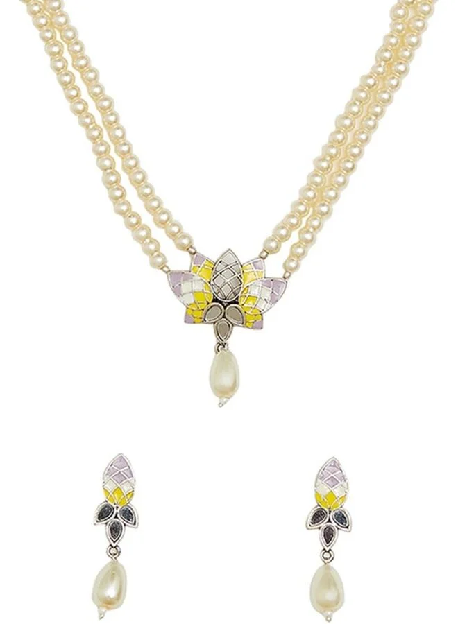 VOYLLA VOYLLA Antique Elegance Filigree Faux Adorned Toned Brass Jewellery Set, Onesize, Brass, No Gemstone