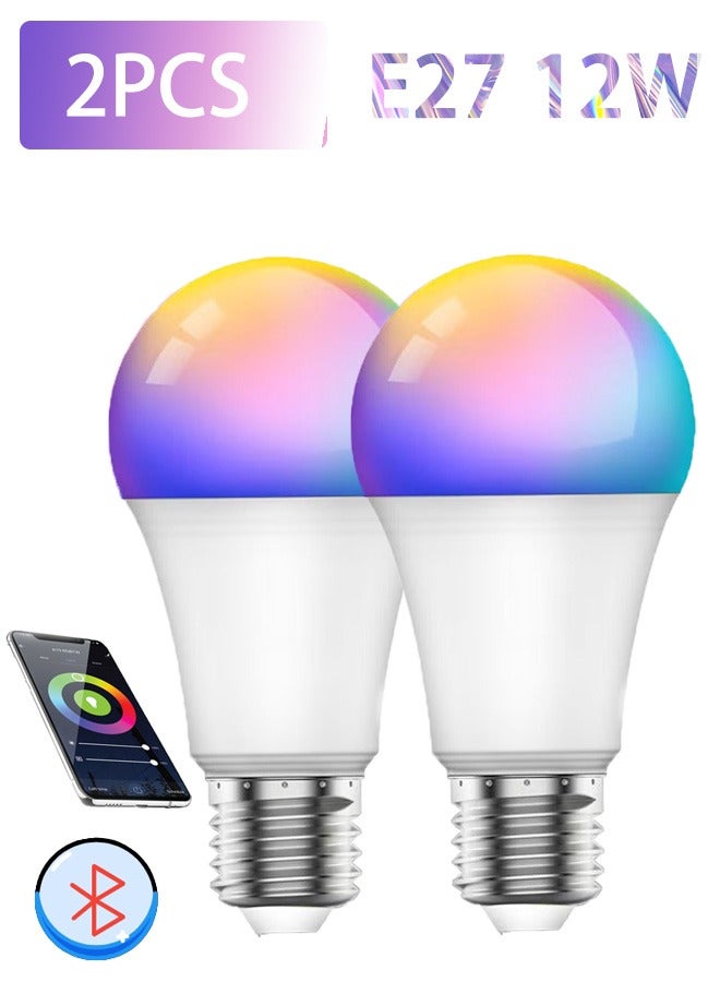 2pcs Smart Light Bulbs, 12W E27 Bluetooth Lamp Bulb LED RGB Color Changing - Image 1