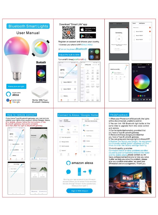 2pcs Smart Light Bulbs, 12W E27 Bluetooth Lamp Bulb LED RGB Color Changing - Image 5