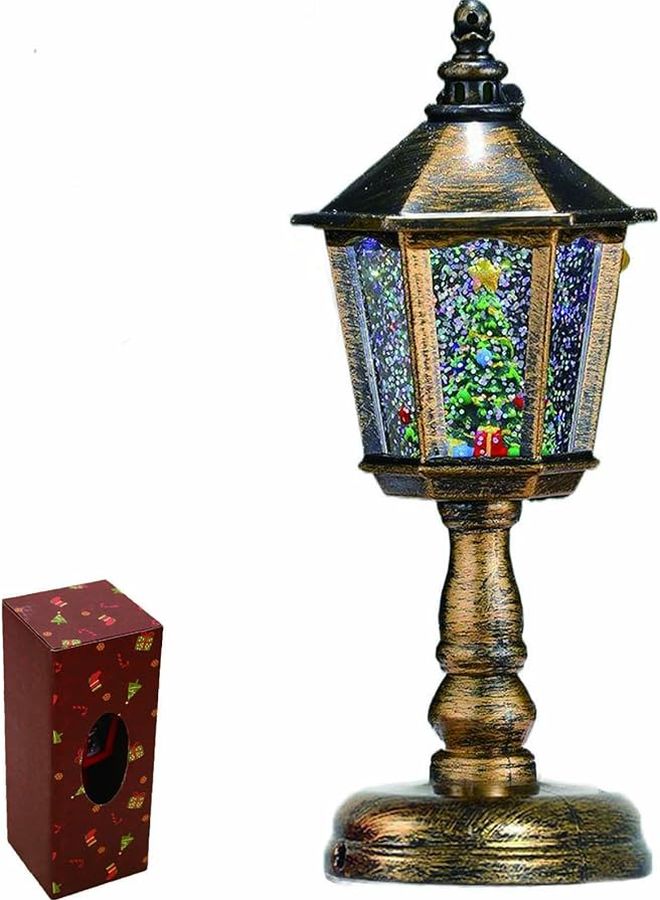 فانوس ثلج عيد الميلاد البني مع أضواء LED وموسيقى العطلات وتأثير الشمعة ومصباح الطاولة - Image 2